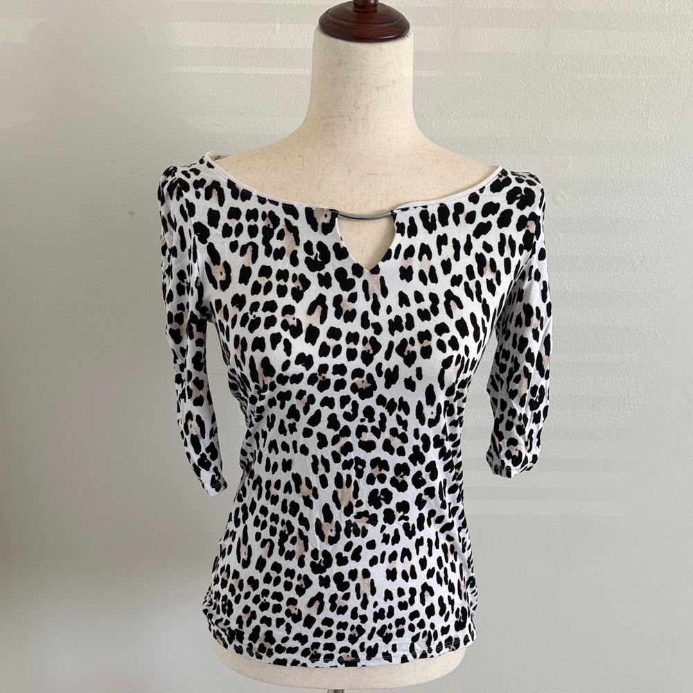 White House Black Market Black and White Animal Print Blouse